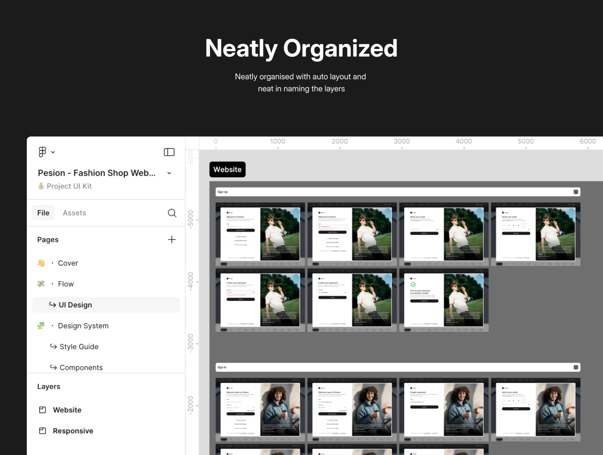 Figma workspace preview showing neat organization with auto-layout and page structure