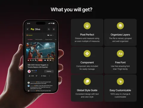 Olive preview highlighting mobile responsive views and key feature callouts.