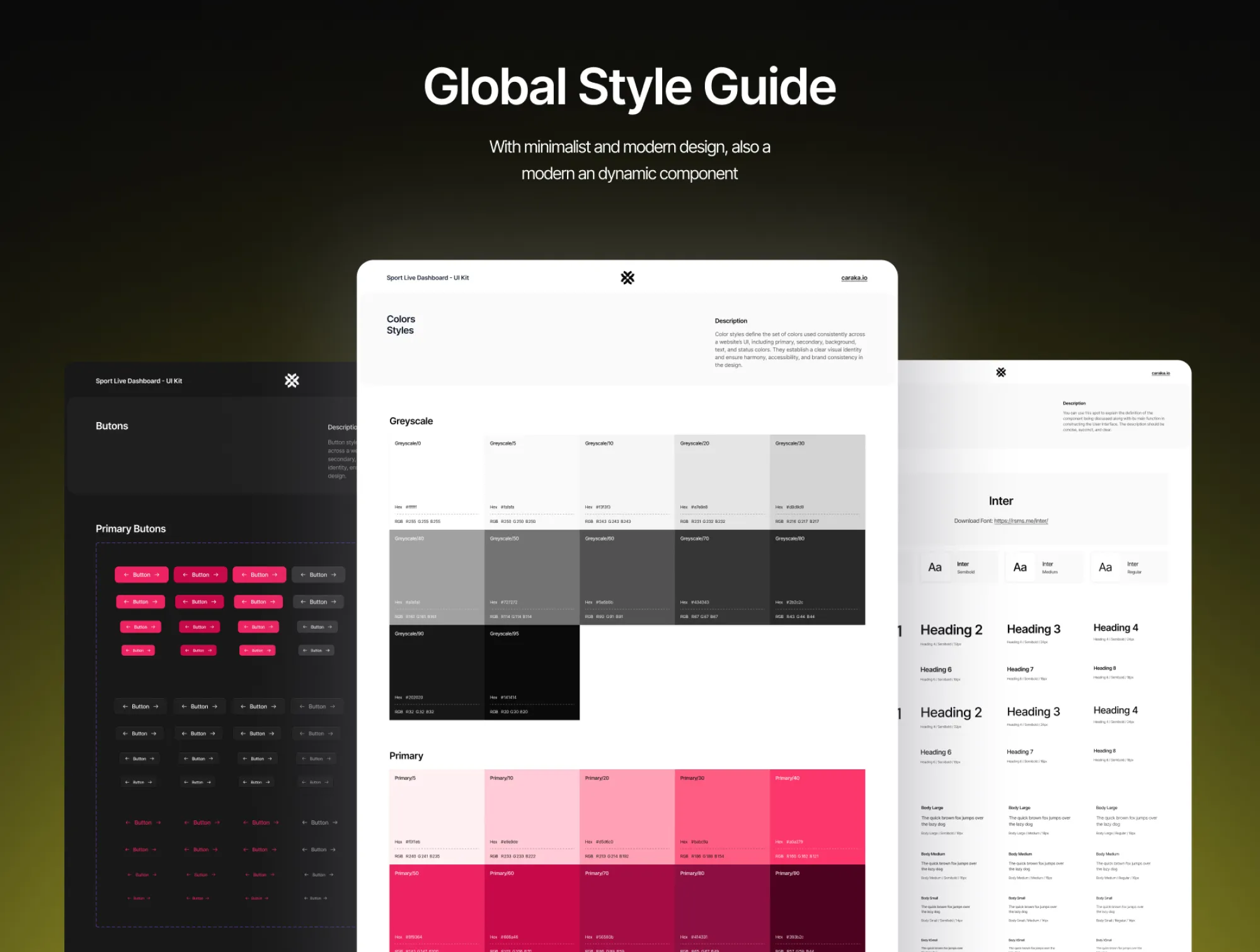 Olive preview showcasing the global style guide with color palettes and typography.