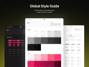 Thumb Olive preview showcasing the global style guide with color palettes and typography.