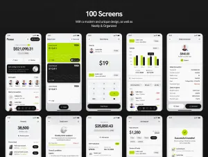 Thumb Grid of 100 screens included in the Pesse UI kit