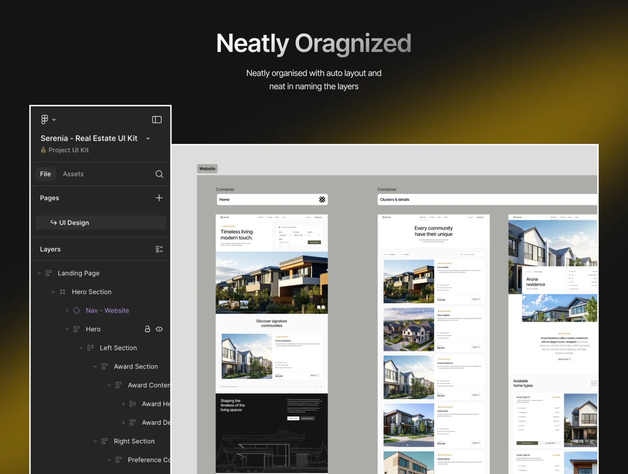 Desain UI/UX Serenia - Real Estate Management UI-Kit mockup