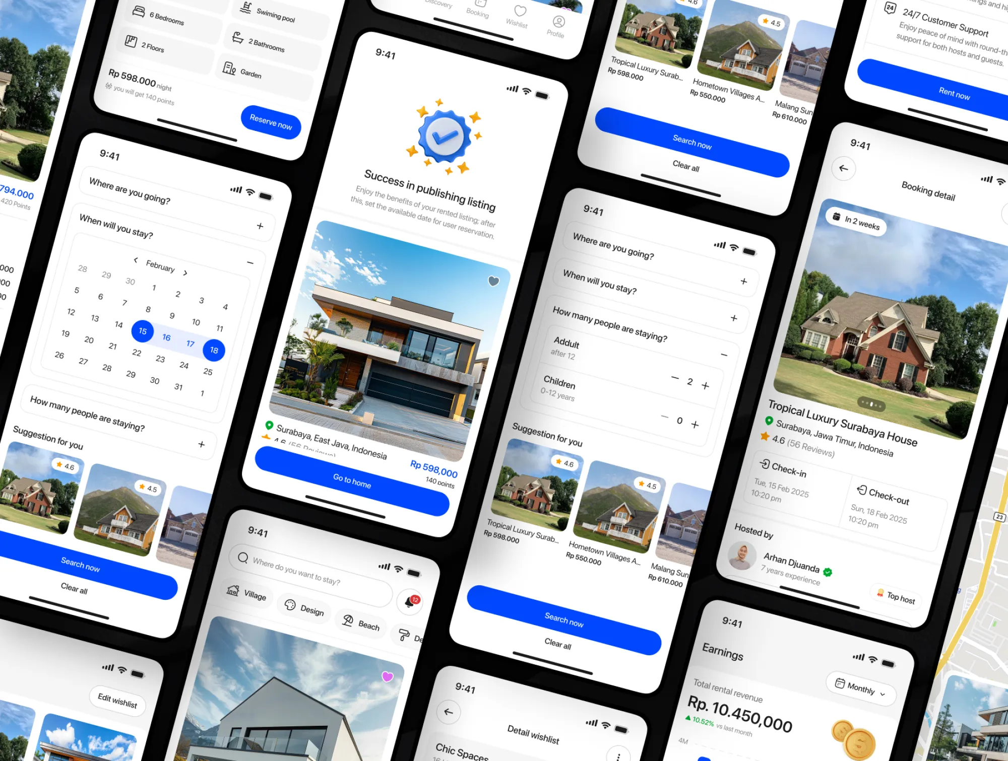 Athouse mobile app screens showing booking and property details