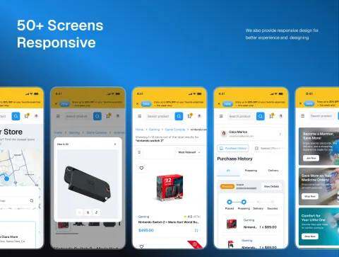 Larees responsive mobile screens and purchase history preview