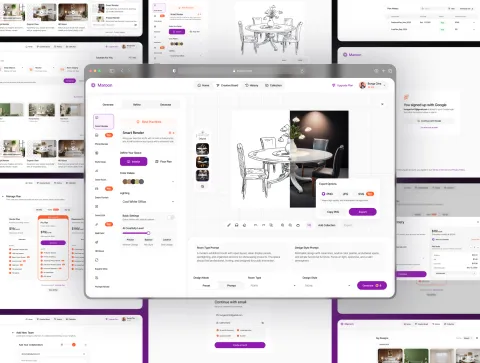 Preview of Maroon dashboard screens, browser window, and pricing management