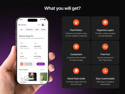 Mobile device preview showcasing responsive layout and key feature callouts