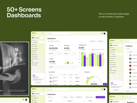 Overview of 50+ dashboard and management screens