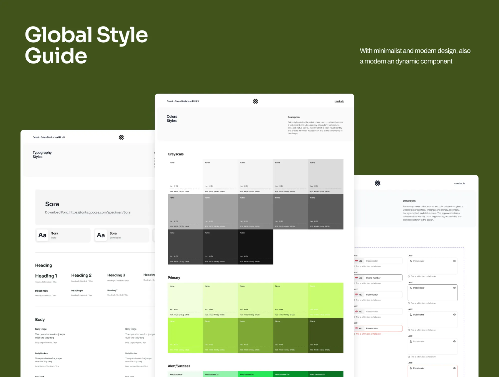 Global style guide showcasing typography and color palette