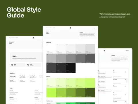 Global style guide showcasing typography and color palette